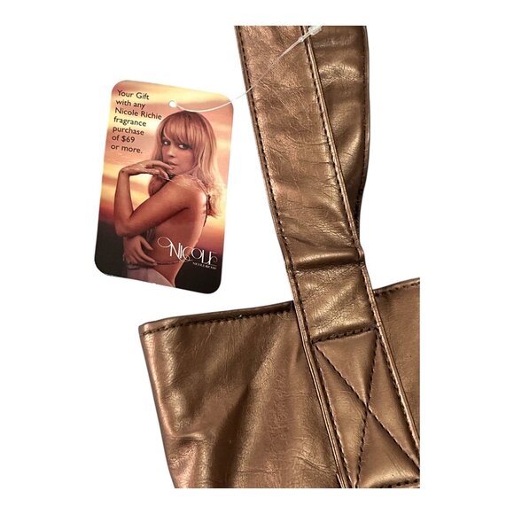 Vintage Nicole Richie Bronze Faux Leather Tote Bag Embossed Logo NWT - Picture 3 of 9